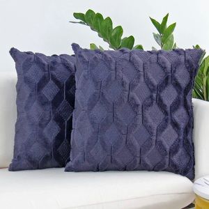 Luxury Home | Elegant Navy Blue Soft Plush Short Wool Luxe Throw Pillow Covers